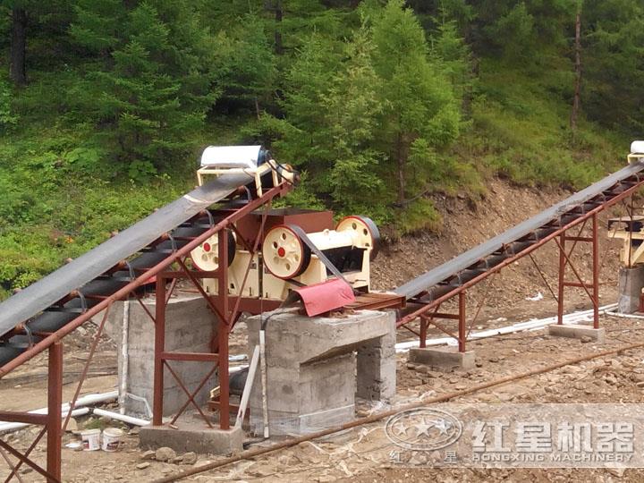 時產80噸石灰石生產線安裝現場，調整進出料粒度